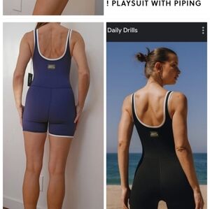 Nwt Daily Drills Preppy Go Playsuit Shortsie Navy W White Piping S